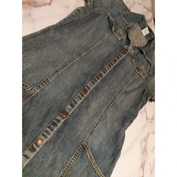 vintage Old Navy denim Dress Y2K fashion era short-sleeve denim shirt dress Sz 6 - Picture 5 of 15